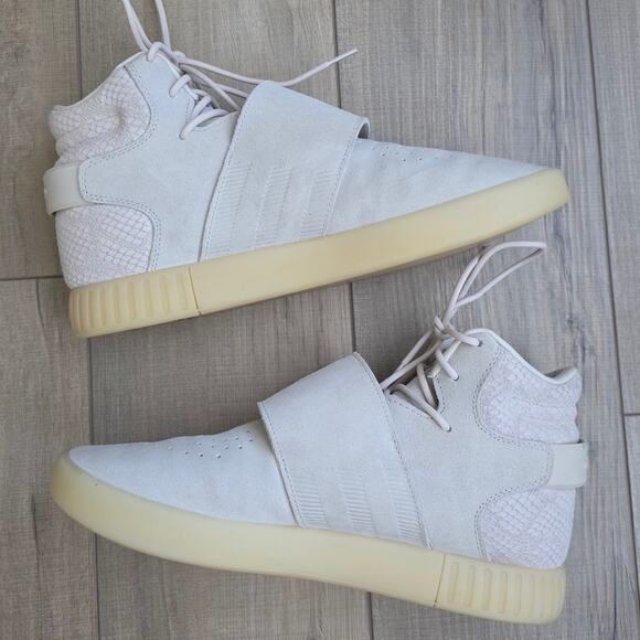Adidas Tubular Invader Strap Cream Snake High Top Sneakers Men Sz 10.5 BB8943 - Picture 14 of 16
